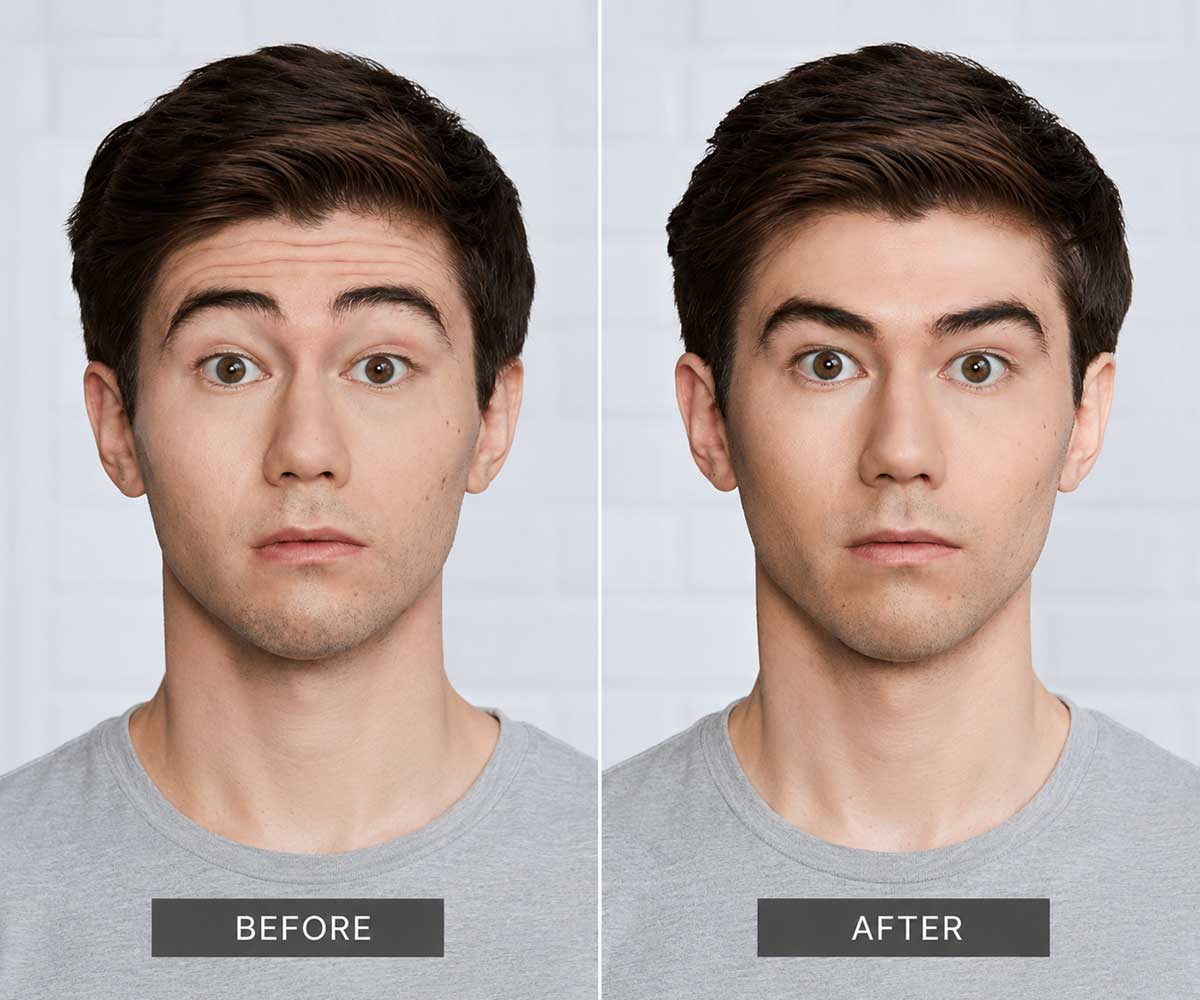Natural-looking improvement in forehead expression lines
